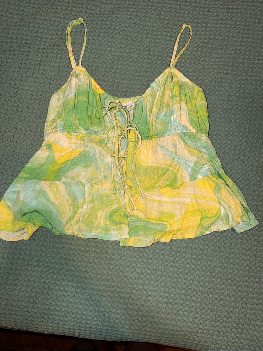 American Eagle Green & Yellow Tie-Dye Summer Top